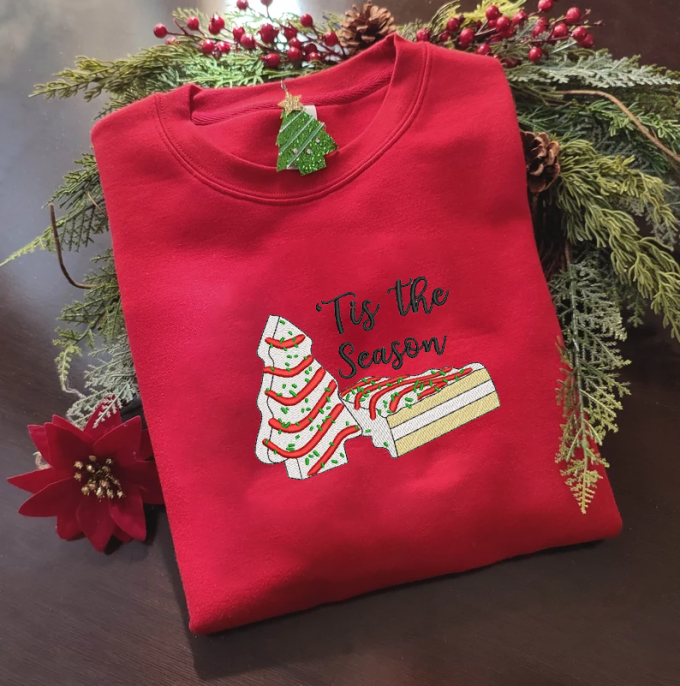 Cozy Little Debbie Christmas Tree Cake Embroidered Sweatshirt: Festive Holiday Apparel For Sweet Treat Lovers 3