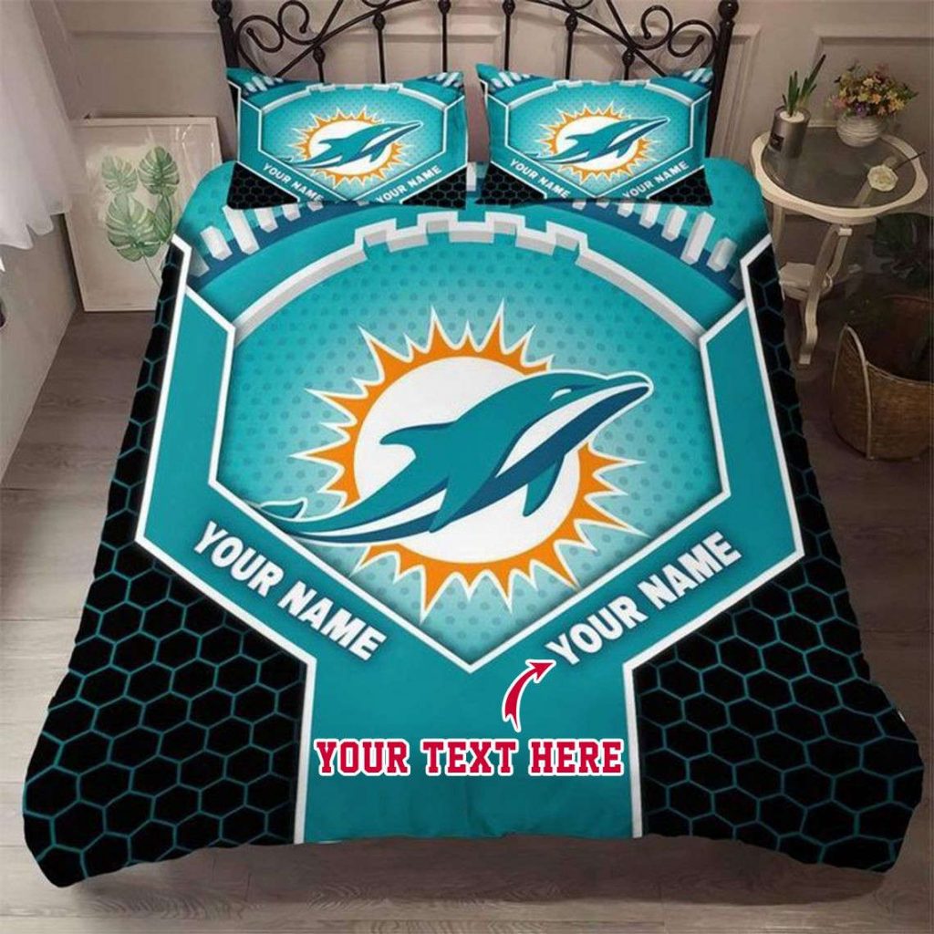 Custom Miami Dolphins Football Bedding Set Gift For Fans: Personalized Gift For Fans King Queen Twin Size 2