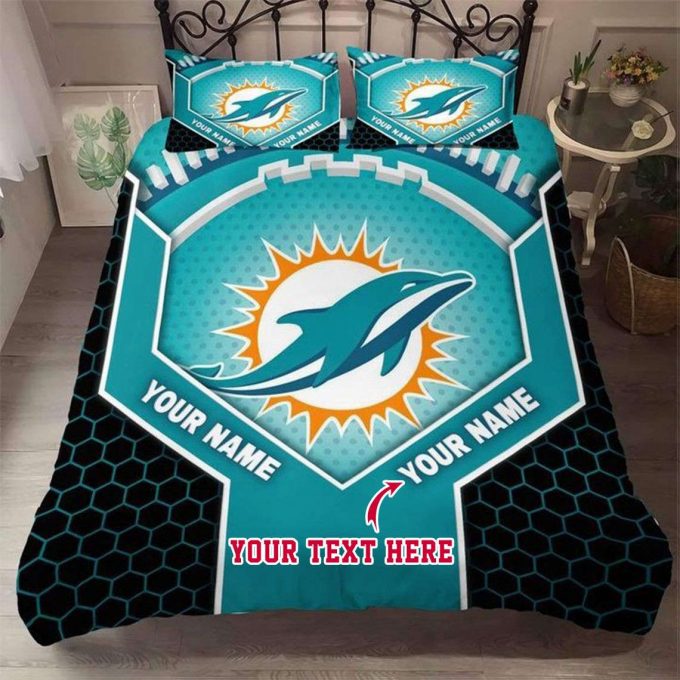 Custom Miami Dolphins Football Bedding Set Gift For Fans: Personalized Gift For Fans King Queen Twin Size 1