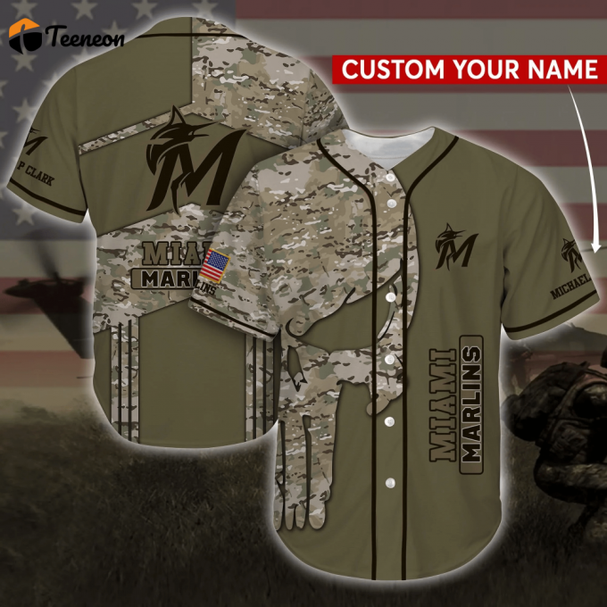 Miami Marlins Mlb Personalized Baseball Jersey Shirt Camo For Fans 1