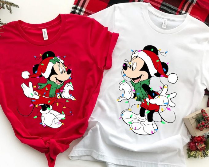 Mickey &Amp; Minnie Mouse Disney Couples Christmas Lights T-Shirt: Festive Holiday Wear For Disney Fans! 2