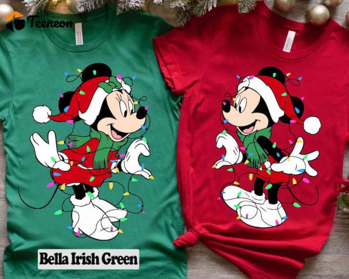 Mickey &Amp;Amp; Minnie Mouse Disney Couples Christmas Lights T-Shirt: Festive Holiday Wear For Disney Fans! 1