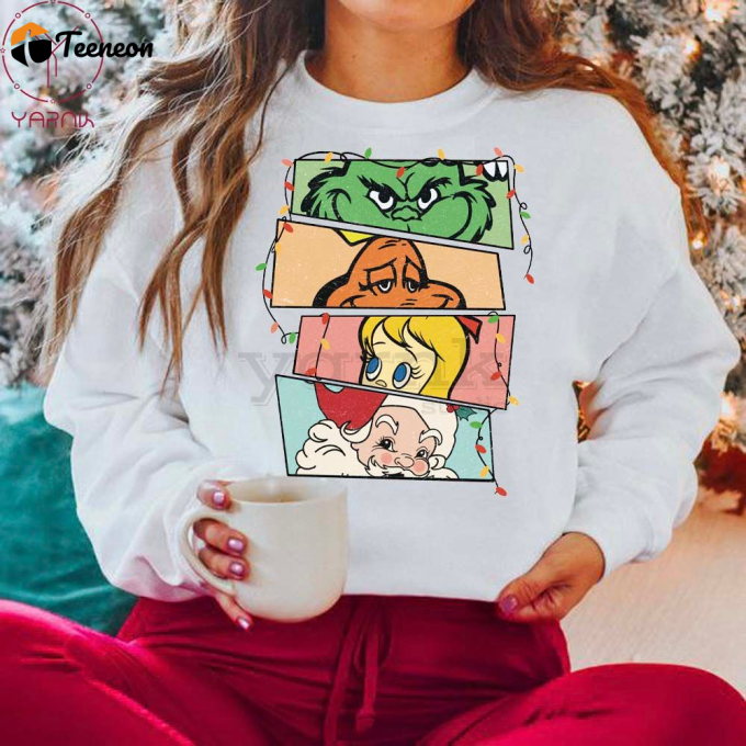 Get Festive With Mr Grinch And Santa Christmas Printed Sweatshirt - Limited Edition Holiday Apparel 1