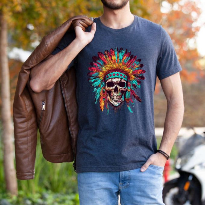 Authentic Native Chief Skull T-Shirt: American Shirt Feather Tee Indigenous Art Dreamcatcher Design Full Moon Top – Shop Now! 2