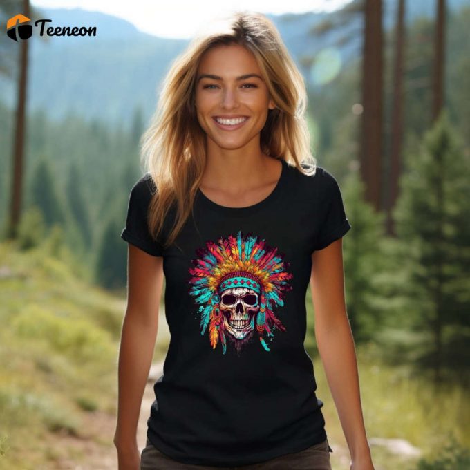 Authentic Native Chief Skull T-Shirt: American Shirt Feather Tee Indigenous Art Dreamcatcher Design Full Moon Top – Shop Now! 1