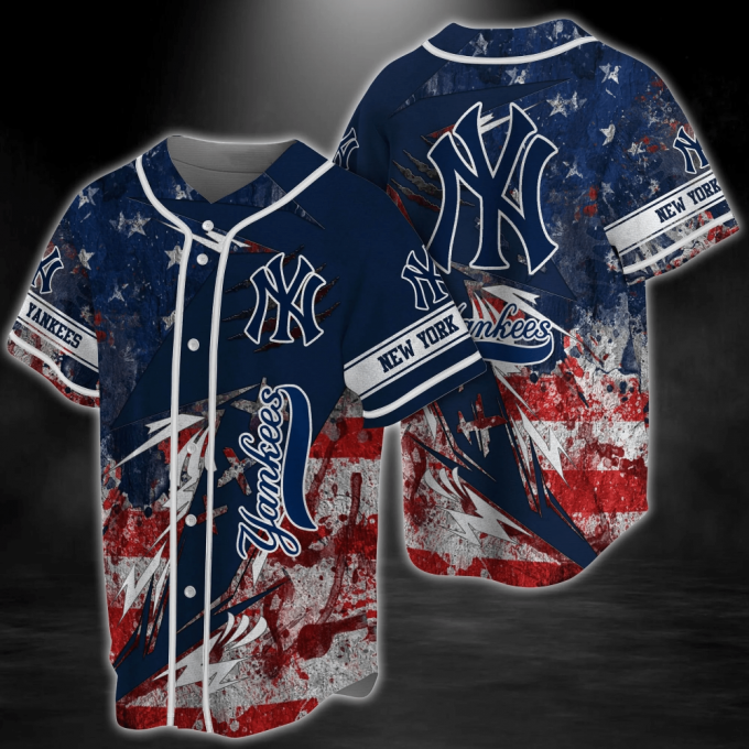 New York Yankees Mlb Baseball Jersey Shirt With Us Flag Design 2