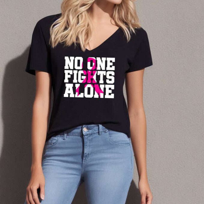 Empower With Love: No One Fights Alone Pink Ribbon Sweatshirt - Inspiring Cancer Motivation &Amp; Family Support October Breast Cancer Awareness Sweatshirt 2