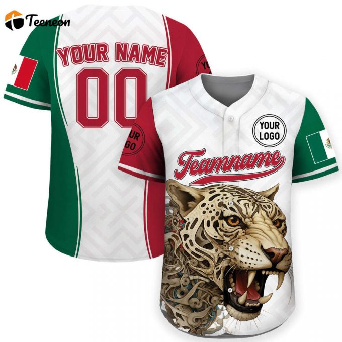 Custom Mexico Baseball Jersey With Personalized Name Mexican Leopard Design For Men Women Youth &Amp;Amp; Kids Game Day Outfit For Baseball Fans 1