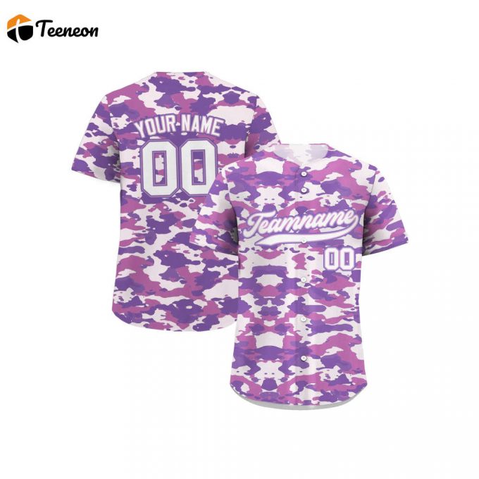 Custom Purple Camo Baseball Jersey: Personalized Gift For Fans Teamname Name Number Men Women Youth Custom Jerseys Shirt 1