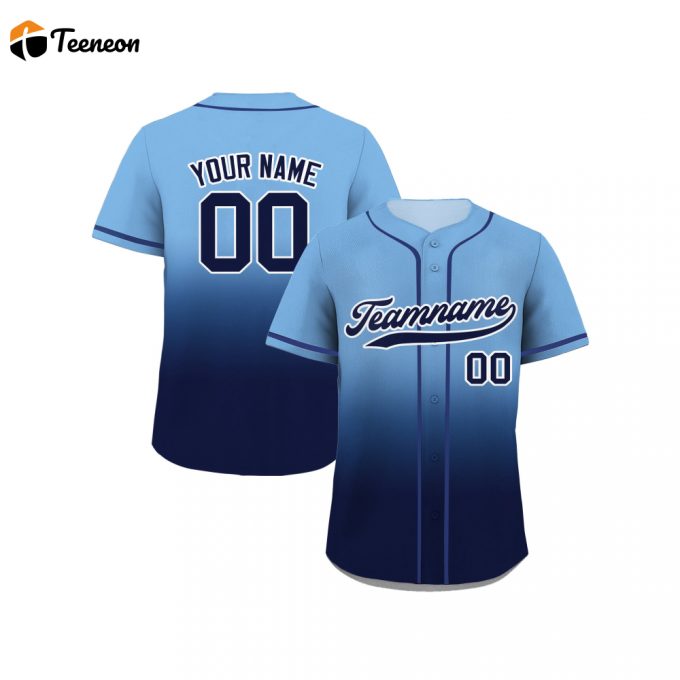 Custom Personalized Gradient Baseball Jersey - Teamname Name Number Blue Navy Jerseys For Men Women Youth - Perfect Gifts For Baseball Fans! 1