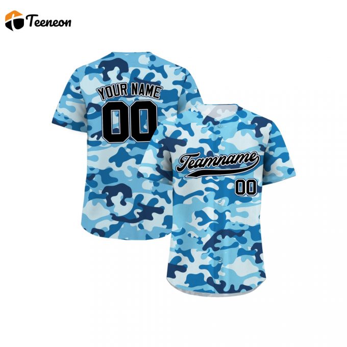 Custom Light Blue Camo Baseball Jersey With Teamname Name Number - Perfect Gifts For Baseball Fans Men Women Youth Jerseys Shirt 1