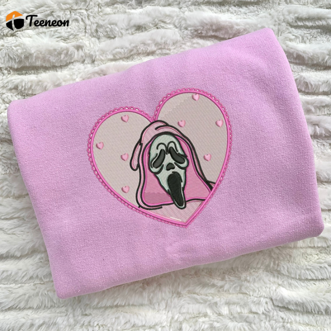 Stylish Pink Heart Ghost Embroidered Shirt: Trendy &Amp;Amp; Unique Fashion For Ghost Lovers 1