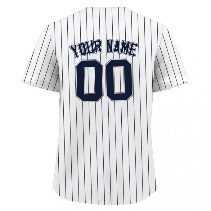 Personalized Pinstripe Baseball Jersey - Custom Teamname Name Number - For Men Women And Youth - Stylish Jerseys Shirt - Perfect Gifts For Baseball Fans - Printed In White Navy 2