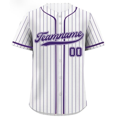 Custom Pinstripe Baseball Jersey with Teamname Name & Number White Purple Shirt for Men Women & Youth Ideal Gifts for Baseball Fans