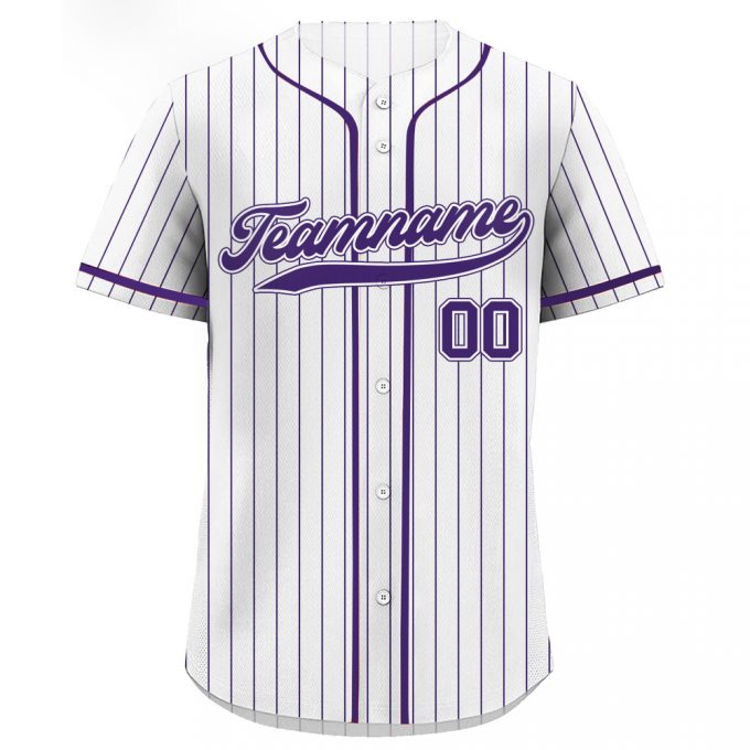 Custom Pinstripe Baseball Jersey With Teamname Name &Amp; Number White Purple Shirt For Men Women &Amp; Youth Ideal Gifts For Baseball Fans 2