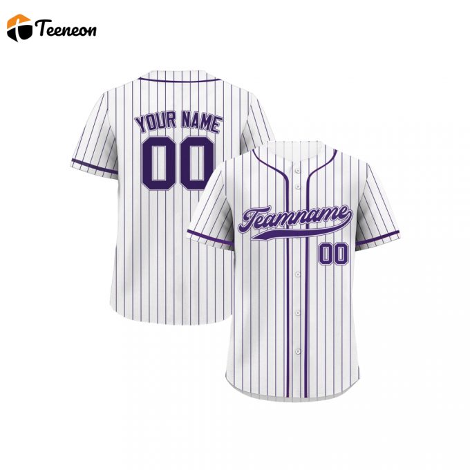 Custom Pinstripe Baseball Jersey With Teamname Name &Amp;Amp; Number White Purple Shirt For Men Women &Amp;Amp; Youth Ideal Gifts For Baseball Fans 1