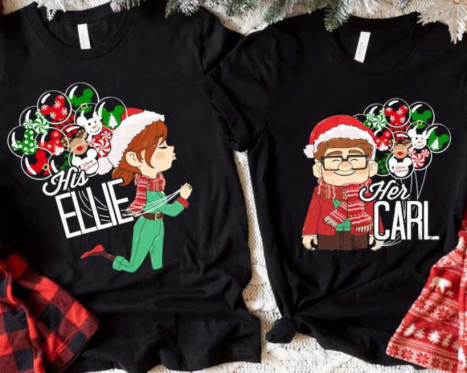 Custom Pixar Up Santa Her Carl Ellie Balloon Mickey Ears T-Shirt 2