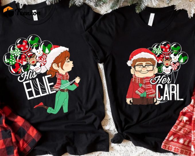 Custom Pixar Up Santa Her Carl Ellie Balloon Mickey Ears T-Shirt 1