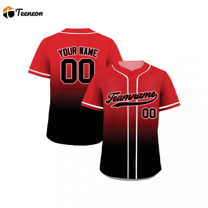 Custom Baseball Jersey: Black Red Gradient Print With Teamname Name &Amp;Amp; Number Unisex Jerseys Shirt For Men Women Youth Perfect Gifts For Baseball Fans 1