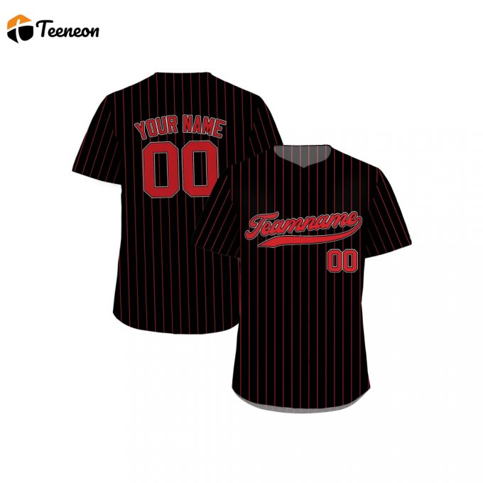 Custom Printed Black Red Pinstripe Baseball Jersey Personalized Teamname Name Number Jerseys For Men Women Youth Perfect Gifts For Baseball Fans 1