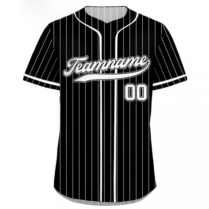 Custom Printed Black White Pinstripe Baseball Jersey - Add Teamname Name &Amp; Number! Perfect Jerseys For Men Women &Amp; Youth - Ideal Gifts For Baseball Fans 2