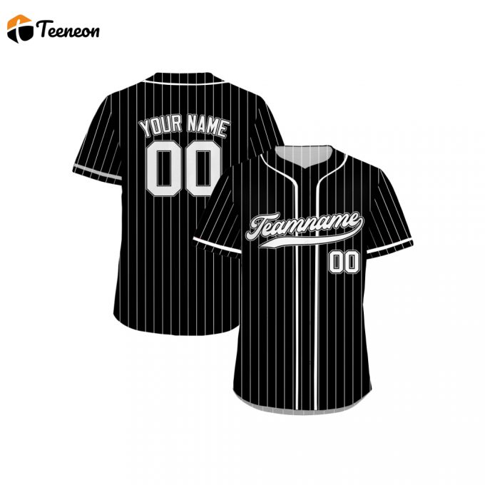 Custom Printed Black White Pinstripe Baseball Jersey - Add Teamname Name &Amp;Amp; Number! Perfect Jerseys For Men Women &Amp;Amp; Youth - Ideal Gifts For Baseball Fans 1