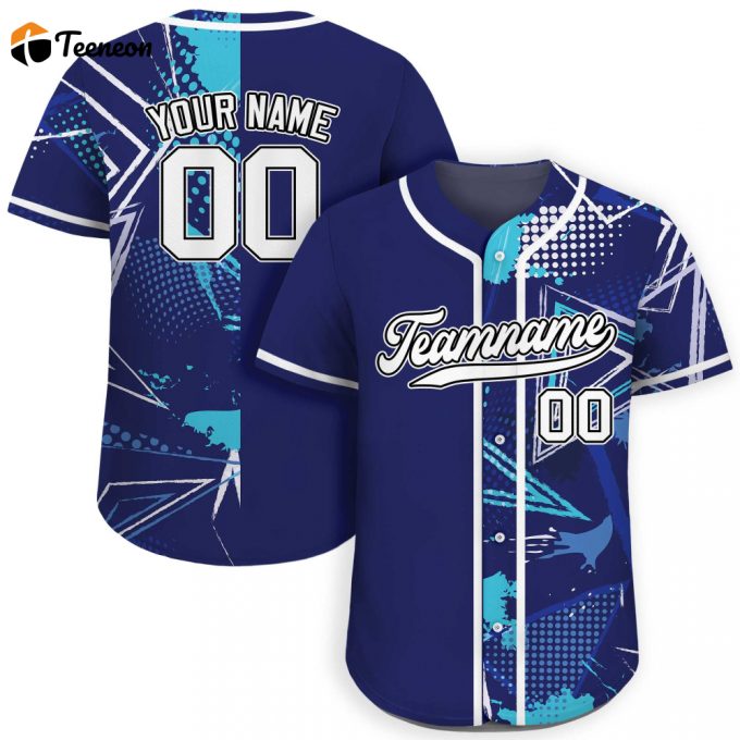 Custom Printed Blue Graffiti Baseball Jersey Personalized Teamname Name Number Men Women Youth Split Button Down Design 1