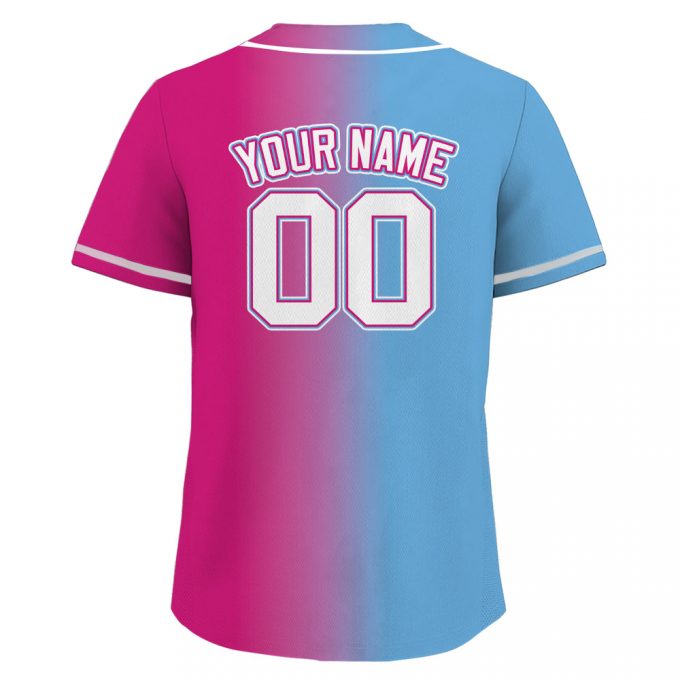 Shop The Stylish And Personalized Printed Blue Pink Gradient Custom Baseball Jersey With Teamname Name Number - Perfect Jerseys Shirt For Men Women Youth Ideal Gifts For Passionate Baseball Fans 2