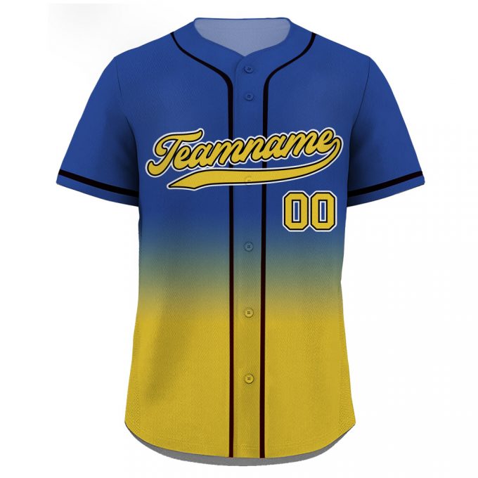 Stylish Blue Yellow Gradient Custom Baseball Jersey Personalized Teamname Name Number Men Women Youth Sizes Perfect Gifts For Baseball Fans 2