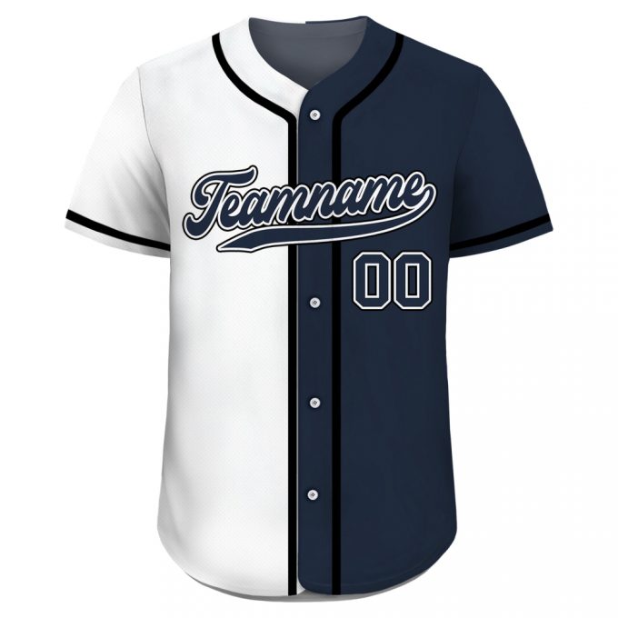 Custom Navy White Baseball Jersey With Teamname Name &Amp; Number Personalized Split Button Down Shirt For Men Women &Amp; Youth 2