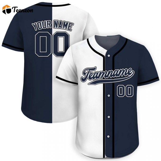 Custom Navy White Baseball Jersey With Teamname Name &Amp;Amp; Number Personalized Split Button Down Shirt For Men Women &Amp;Amp; Youth 1