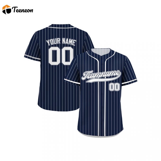 Custom Navy White Pinstripe Baseball Jersey Personalized Teamname Name &Amp;Amp; Number Men Women Youth Sizes Ideal Baseball Fan Gifts 1