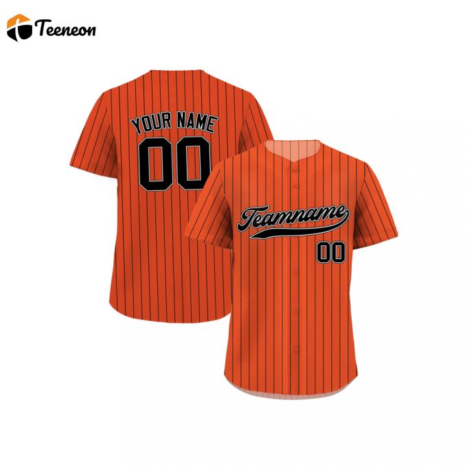 Custom Printed Orange Black Pinstripe Baseball Jersey - Personalized Teamname Name &Amp;Amp; Number Men Women Youth Sizes Perfect Baseball Fan Gifts! 1