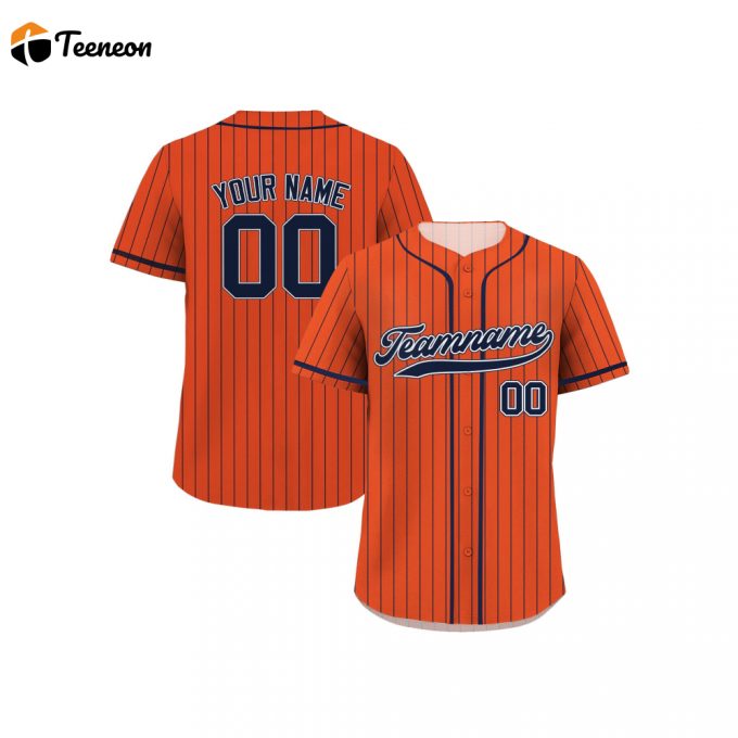 Custom Printed Orange Navy Pinstripe Baseball Jersey With Teamname Personalized Name Number Men Women Youth Perfect Gift For Baseball Fans 1