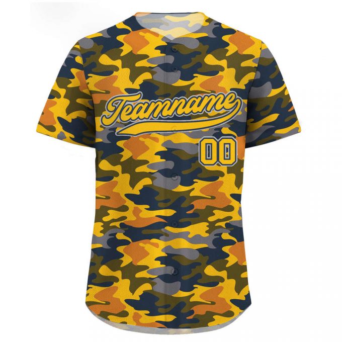 Get Your Own Personalized Yellow Camo Baseball Jersey With Teamname Name Number - Perfect Gift For Baseball Fans! Custom Jerseys Shirt For Men Women &Amp; Youth 2