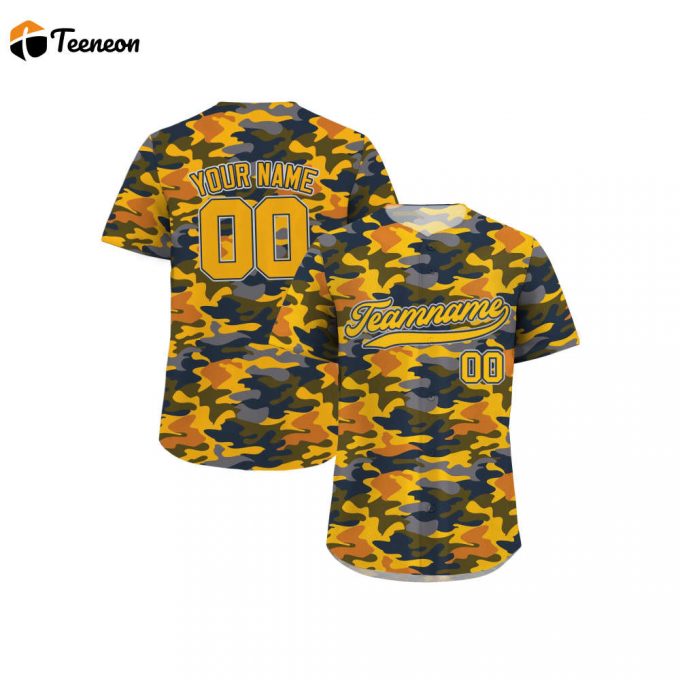 Get Your Own Personalized Yellow Camo Baseball Jersey With Teamname Name Number - Perfect Gift For Baseball Fans! Custom Jerseys Shirt For Men Women &Amp;Amp; Youth 1