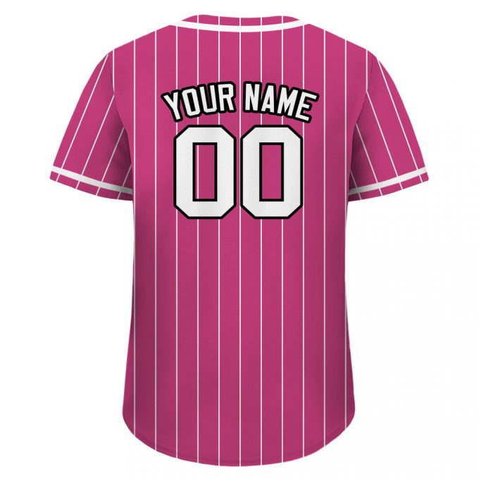 Get Your Personalized Pink White Custom Baseball Jersey - Teamname Name Number Perfect Jersey For Men Women And Youth Engaging Pinstripe Button Down Design 2