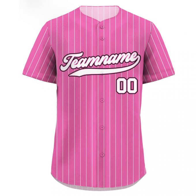 Stylish Pink White Pinstripe Custom Baseball Jersey With Personalized Teamname Name &Amp; Number - Ideal Jerseys For Men Women And Youth Perfect Gifts For Baseball Fans! 2