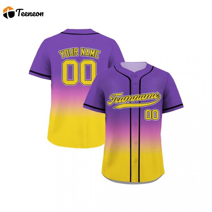 Custom Purple Yellow Gradient Baseball Jersey With Team Name &Amp;Amp; Number - Men Women Youth Perfect Gifts For Baseball Fans 1