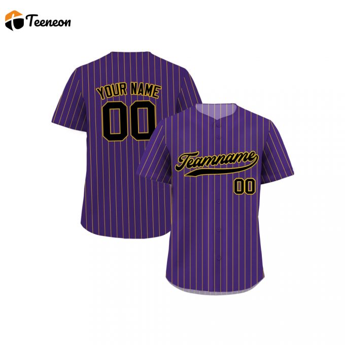 Custom Printed Purple Yellow Pinstripe Baseball Jersey Personalized Teamname Name Number Jerseys For Men Women Youth Ideal Gifts For Baseball Fans (282 Characters) 1