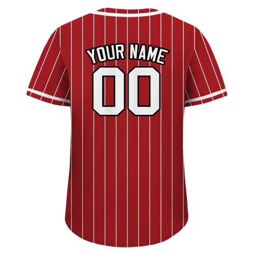 Custom Red and White Baseball Jersey with Teamname Name and Number – Personalized Pinstripe Button Down Jersey for Men Women and Youth