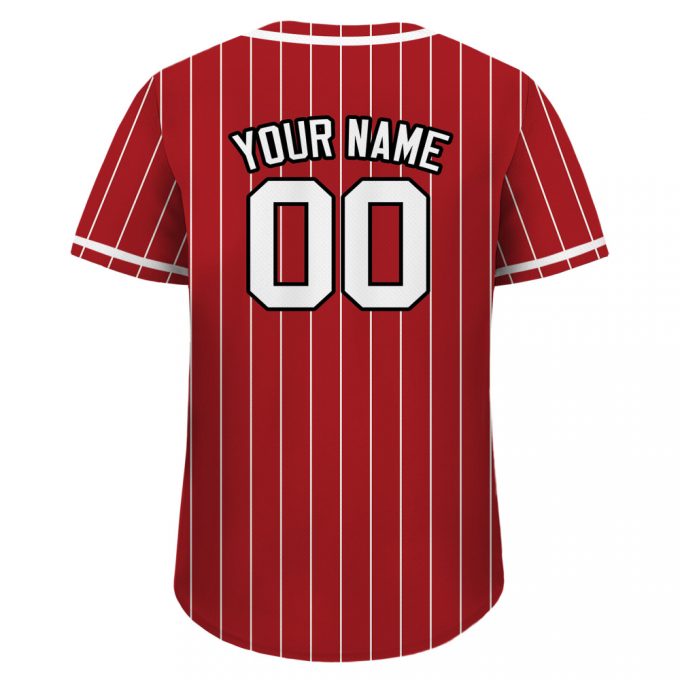 Custom Red And White Baseball Jersey With Teamname Name And Number - Personalized Pinstripe Button Down Jersey For Men Women And Youth 2