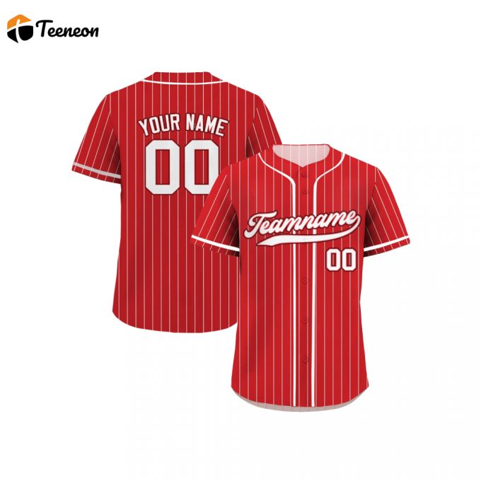 Custom Printed Red White Pinstripe Baseball Jersey Personalized Teamname Name Number Men Women Youth Jerseys Perfect Gifts For Baseball Fans 1