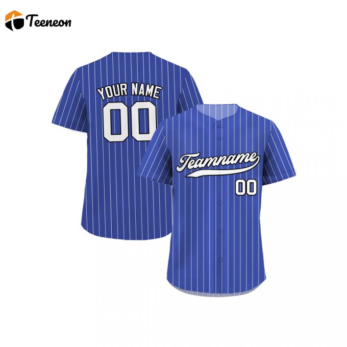 Custom Printed Royal Blue White Pinstripe Baseball Jersey Personalized Teamname Name Number Jersey Shirt For Men Women Youth Ideal Gift For Baseball Fans 1