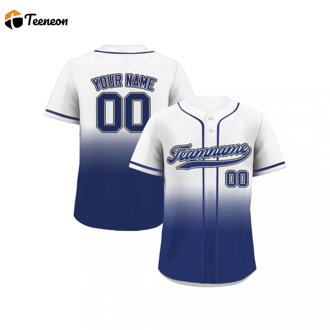 Custom Royal White Gradient Baseball Jersey With Teamname Name &Amp;Amp; Number - Perfect Jerseys For Men Women Youth Ideal Gifts For Baseball Fans 1