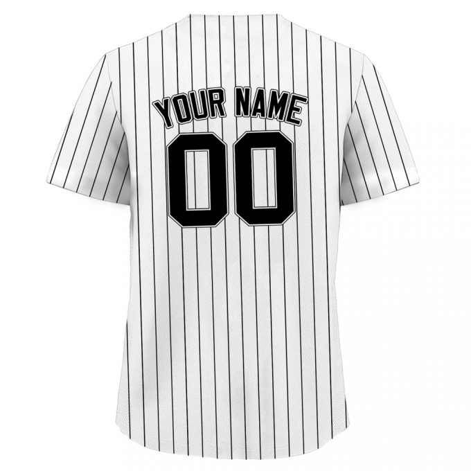 Custom Printed White Black Pinstripe Baseball Jersey With Teamname Name Number – Perfect Jerseys For Men Women And Youth Fans Ideal Gift For Baseball Enthusiasts 2