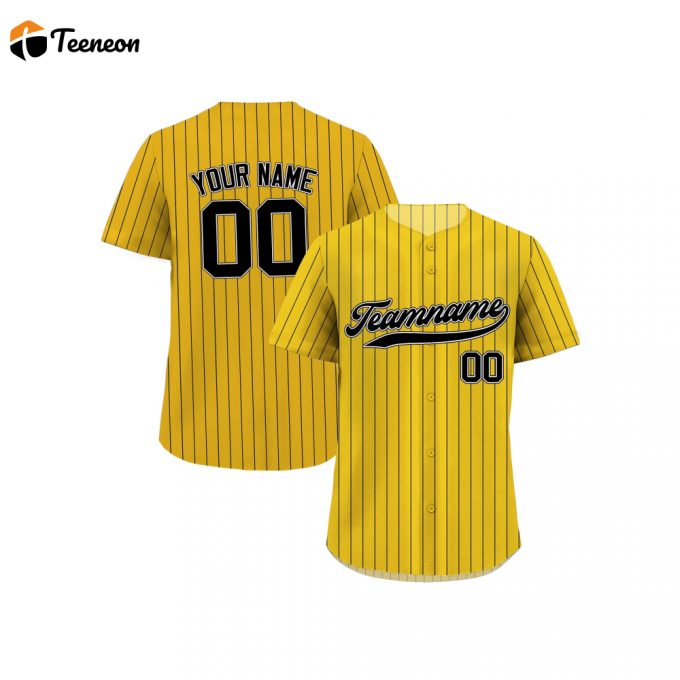 Custom Yellow Black Pinstripe Baseball Jersey Personalized Teamname Name Number Jerseys For Men Women Youth Ideal Gifts For Baseball Fans 1