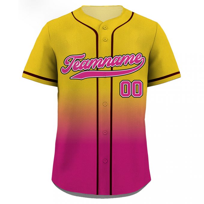 Custom Printed Yellow Pink Gradient Baseball Jersey With Teamname Name Number - For Men Women Youth - Perfect Baseball Fan Gift 2