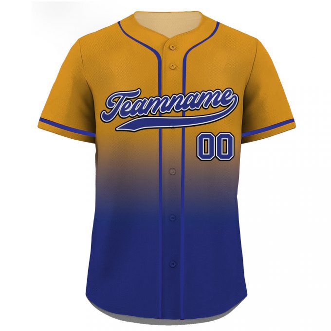 Custom Printed Yellow Royal Blue Baseball Jersey - Personalize With Teamname Name &Amp; Number Gradient Jerseys For Men Women Youth - Perfect Gifts For Baseball Lovers 2