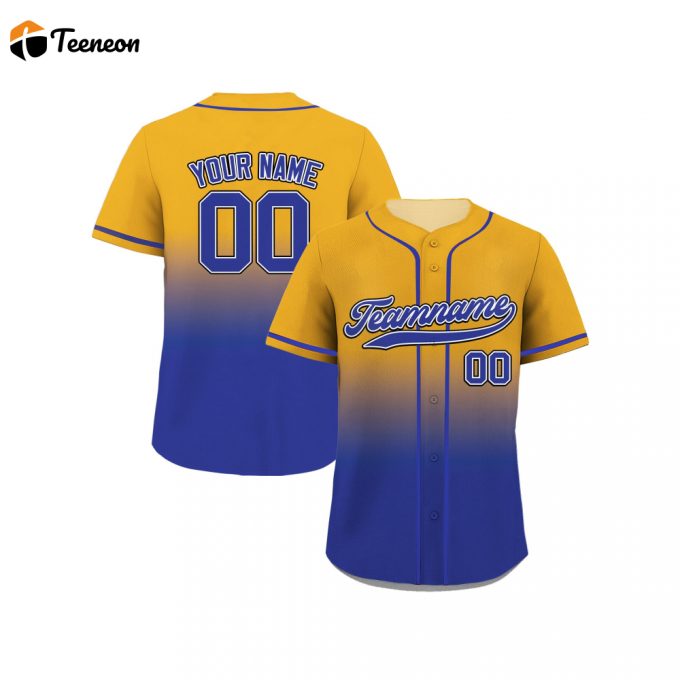 Custom Printed Yellow Royal Blue Baseball Jersey - Personalize With Teamname Name &Amp;Amp; Number Gradient Jerseys For Men Women Youth - Perfect Gifts For Baseball Lovers 1